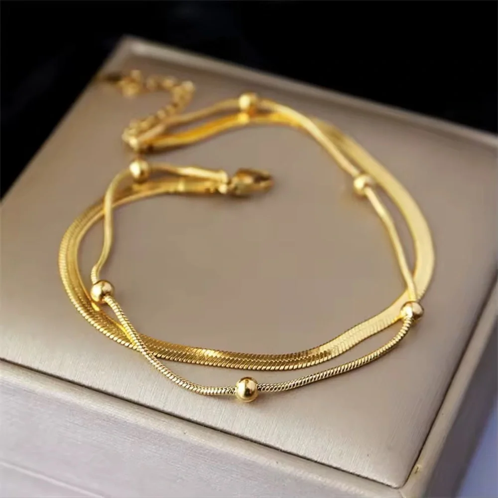 18K Gold Double-Layer Anklets